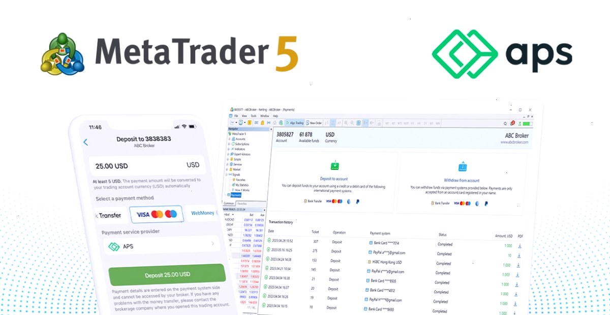 支付服务提供商APS加入MetaTrader 5的内置支付系统